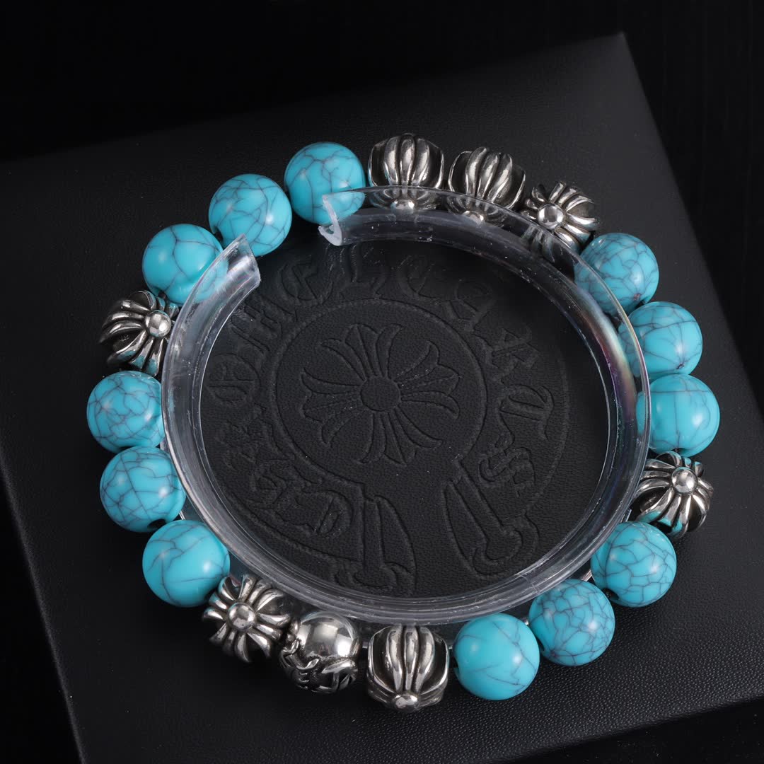Chrome Hearts Turquoise, Black, and Pink Beaded Stretch Bracelets Set